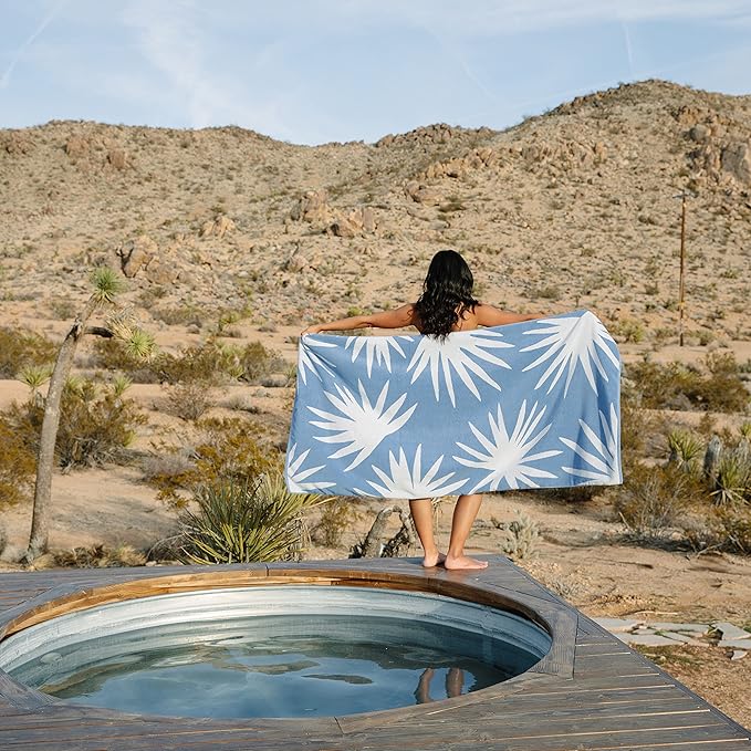 Laguna Beach Textile Co. Tropical Cabana Beach Towel - Oversized, Plush 630 GSM Cotton - Agave Blue