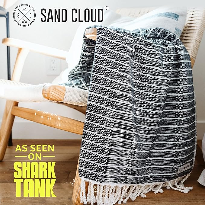 Sand Cloud Turkish Beach Towel - Sand Proof - 100% Certified Organic Turkish Towel - Quick Dry Towel for Beach, Picnic, Blanket or Bath Towel - As Seen on Shark Tank - Gocek (Black)