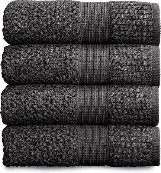 NY Loft 100% Cotton 4 Pack Bath Towels, 30" x 52", Dark Grey, Quick-Dry, Absorbent, OEKO-TEX Certified, Machine Washable