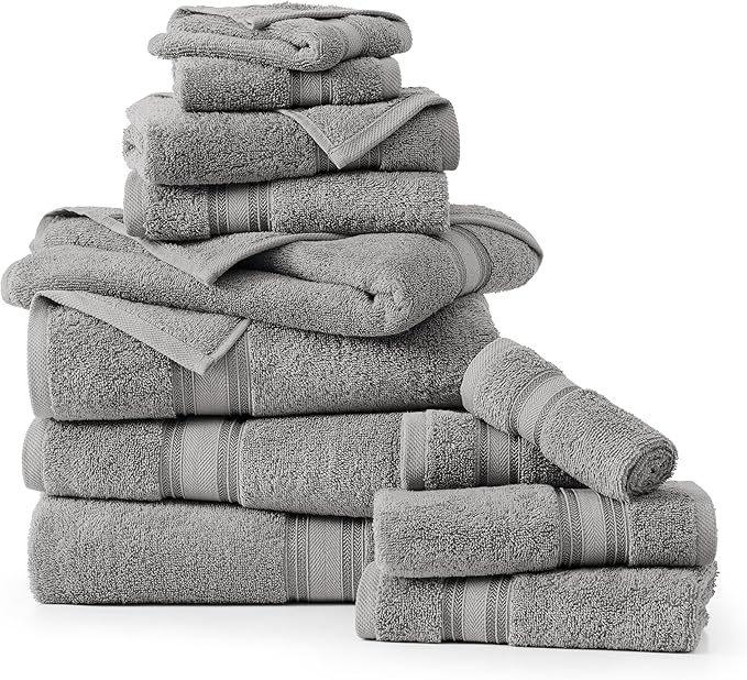 LANE LINEN Bath Towel Set of 12 – Premium 100% Cotton Mercerized, 4 Bath, 4 Hand & 4 Washcloth, Zero Twist Hotel Collection Towels Soft, Gentle on Body, Absorbent & Ideal for Everyday Use – Grey