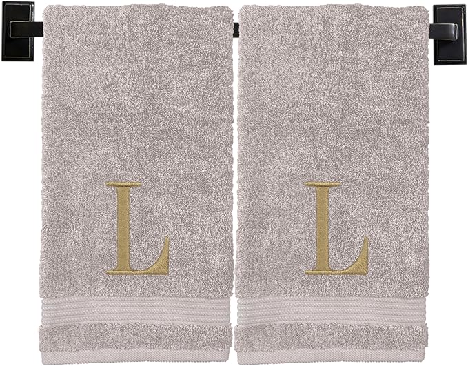 Monogrammed Hand Towels for Bathroom | Luxury Turkish Cotton | Embroidered in USA | Set of 2 | Choose Set Color and Monogram Color | A - Z | Modern Font