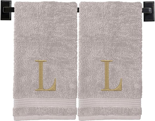 Monogrammed Hand Towels for Bathroom | Luxury Turkish Cotton | Embroidered in USA | Set of 2 | Choose Set Color and Monogram Color | A - Z | Modern Font