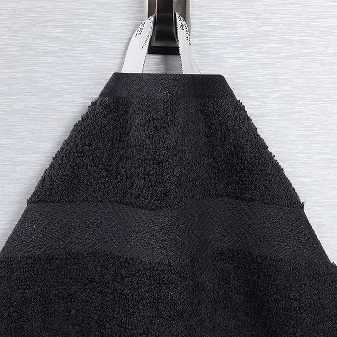 Superior 4-Piece Cotton Bath Towel Set, Towels for Adults, Kids, Fast Drying Body Towels, Shower, Bath, Pool, Guest/Master Bathroom Essentials, Dorm, Home, Apartment, Franklin Collection, Black