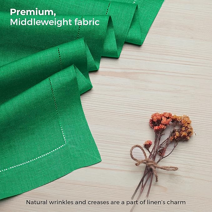 D'Moksha Homes Linen Kelly Green Table Runner 144 Inches Long - 100% Pure Linen Extra Long Table Runner 14 x 144 Inch for Winter, Holiday, New Year - Classic Hemstitch