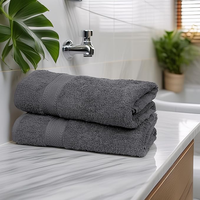 Bulk Large Bath Towels Set of 12 – 100% Cotton Terry – 24" x 50" – Quick Dry, Soft & Highly Absorbent – Grey Towels for Bathroom, Gym, Spa, Pool & Daily Use