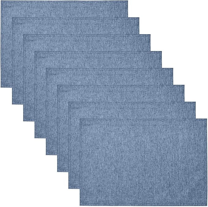 Cloth Place Mats Set of 8–Reusable Rectangular Waterproof Fabric Polyester Washable Wipeable Heat Resistant Linen for Kitchen Dining Dinner Restaurant Wedding Table(Denim blue/13x19 Inch)