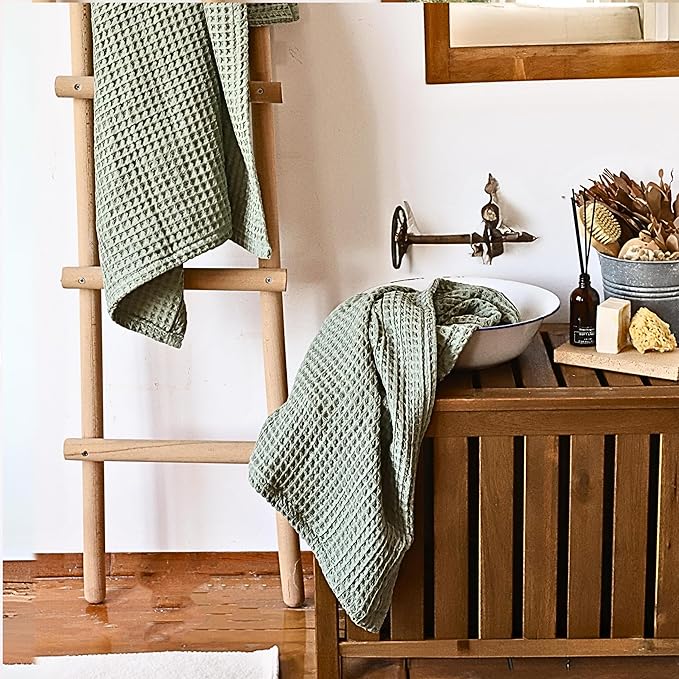 Premium Waffle Hand Towels Pack of 4 Extra Large 20x35 inch - 100% Turkish Cotton, Waffle Weave, Quick Dry, Lint Free, Absorbent Sage Green Hand Bath Towel (Sage, Set of 4 Hand Towels)