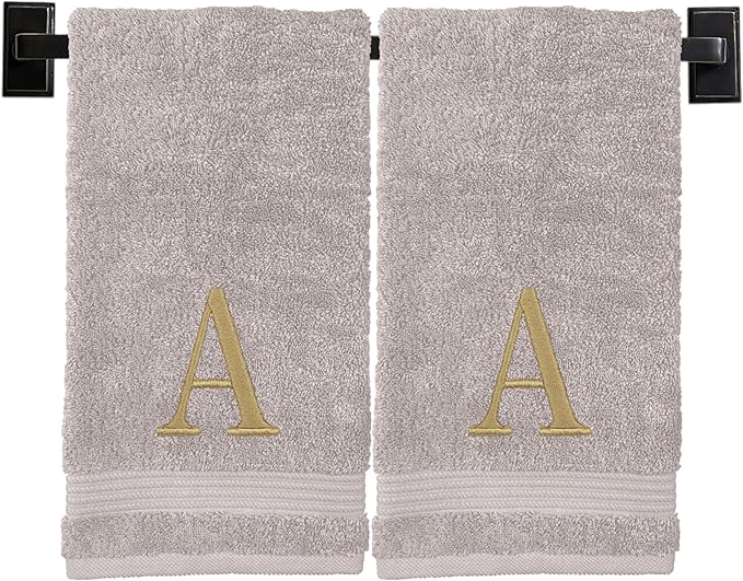 Monogrammed Hand Towels for Bathroom | Luxury Turkish Cotton | Embroidered in USA | Set of 2 | Choose Set Color and Monogram Color | A - Z | Modern Font