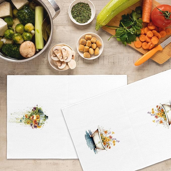 Botanical Bathroom Towels Set of 2, Floral Bathroom Cottagecore Hand Towel, Flower Bathtub Shower Room Washroom Restroom Decorative Tea Towel Dish Towels 16x24 Inch