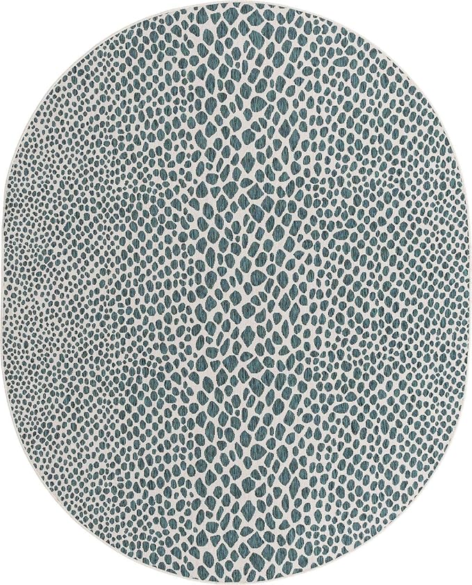 Unique Loom Jill Zarin Outdoor Collection Area Rug - Cape Town (7' 10' x 10' Oval, Teal/ Ivory)