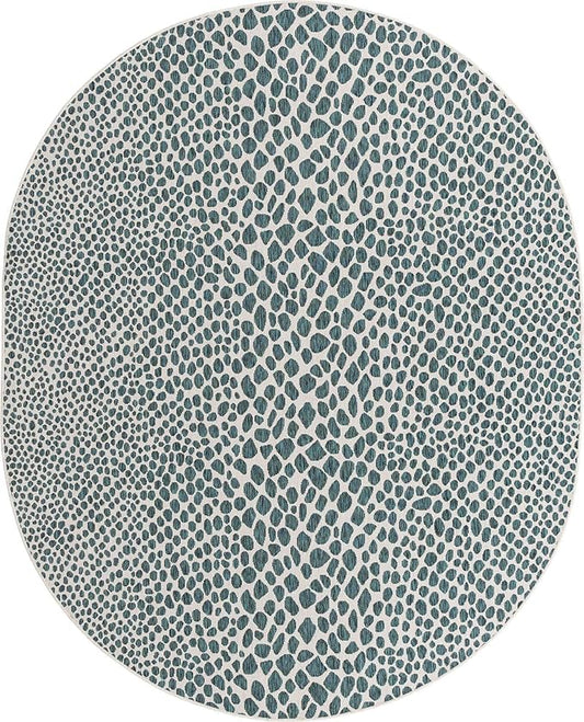 Unique Loom Jill Zarin Outdoor Collection Area Rug - Cape Town (7' 10' x 10' Oval, Teal/ Ivory)