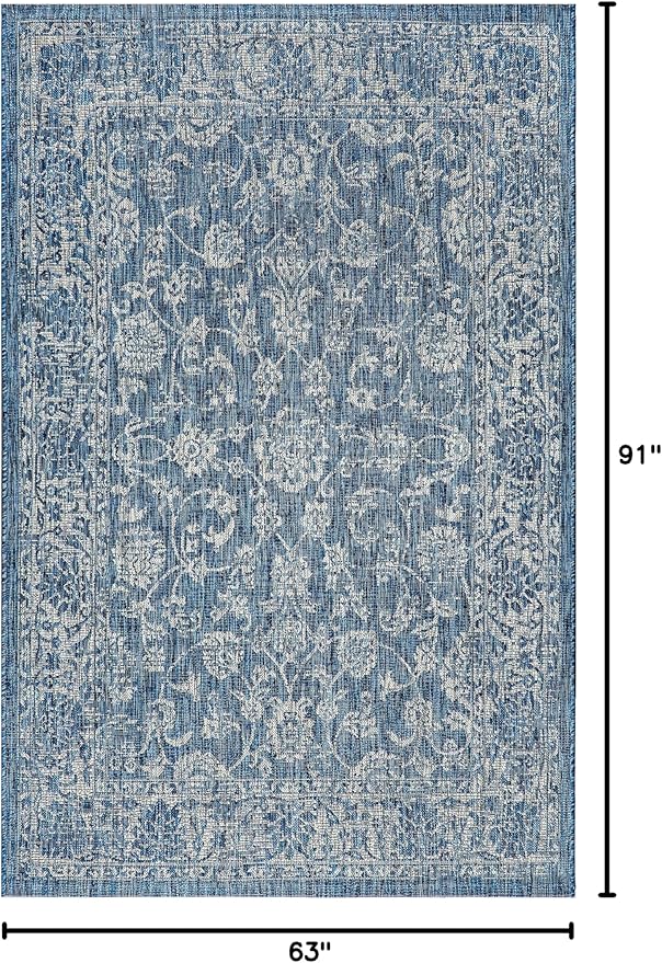 JONATHAN Y Weave Floral Indoor Outdoor Area Rug 5X8 Navy/Gray, Tela Bohemian Textured for Backyard, Patio, Porch, Easy-Cleaning, High Traffic, Pet-Friendly, Non-Shedding (SMB100B-5)