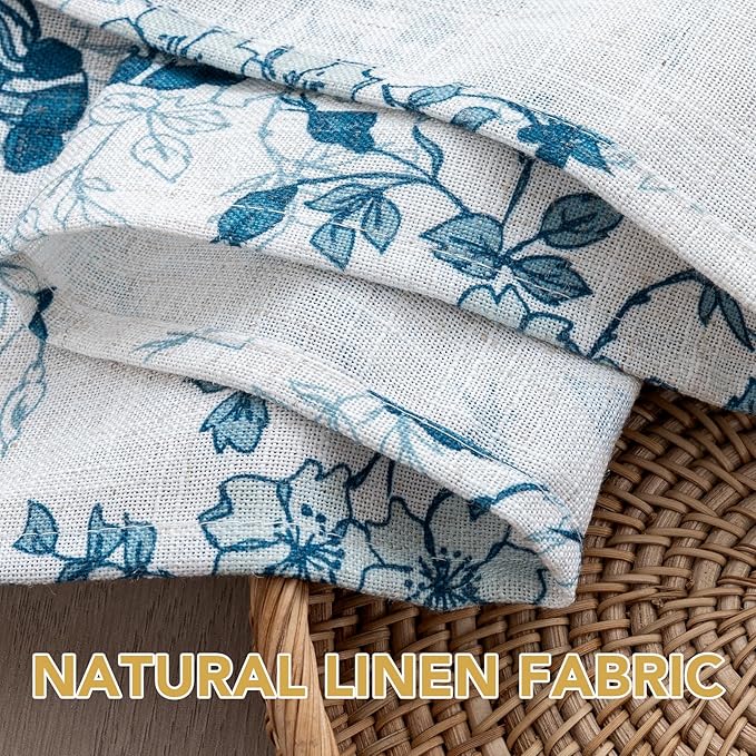 H.VERSAILTEX Linen Table Cloths Floral Printed Tablecloth Spill-Proof Waterproof Table Cover for Dining Buffet Feature Soft and Thick Fabric Wrinkle Free, 60 x 120 Inch, Retro Floral - Stone Blue