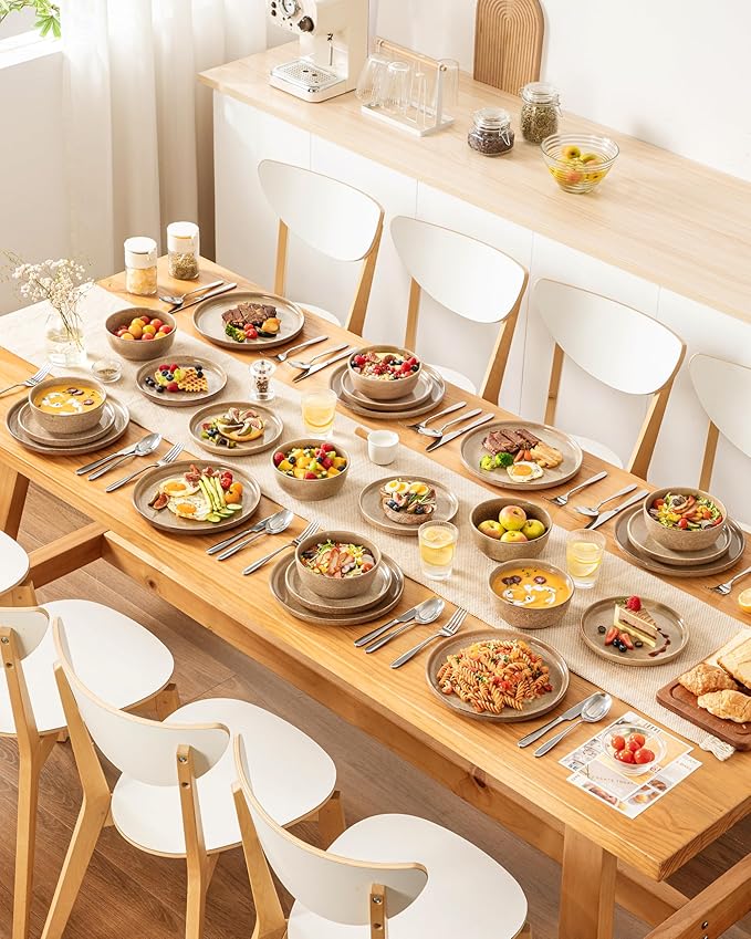 vancasso ANYA 18 Pieces Plates and Bowls Set, Caramel Dinnerware Sets, Reactive Glaze Dishes Set for 6, Ceramic Dishware Sets Kitchen Dinner Set, Microwave & Dishwasher Safe
