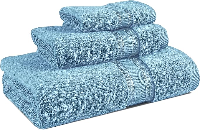 LANE LINEN Luxury Bath Towels Set - 3 Piece 100% Cotton Bathroom Towels, Quick Dry, Extra Aborbent, Super Soft Towels Set 1 Hand Towel, 1 Wash Cloths, 1 Bath Towel, Blue