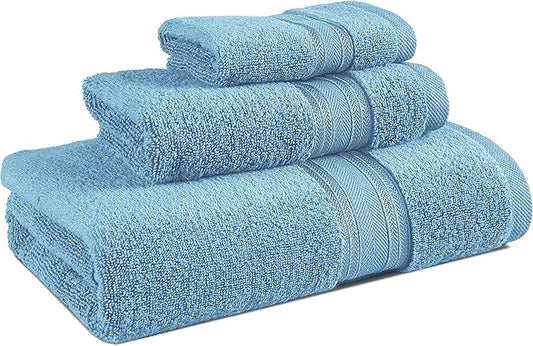 LANE LINEN Luxury Bath Towels Set - 3 Piece 100% Cotton Bathroom Towels, Quick Dry, Extra Aborbent, Super Soft Towels Set 1 Hand Towel, 1 Wash Cloths, 1 Bath Towel, Blue