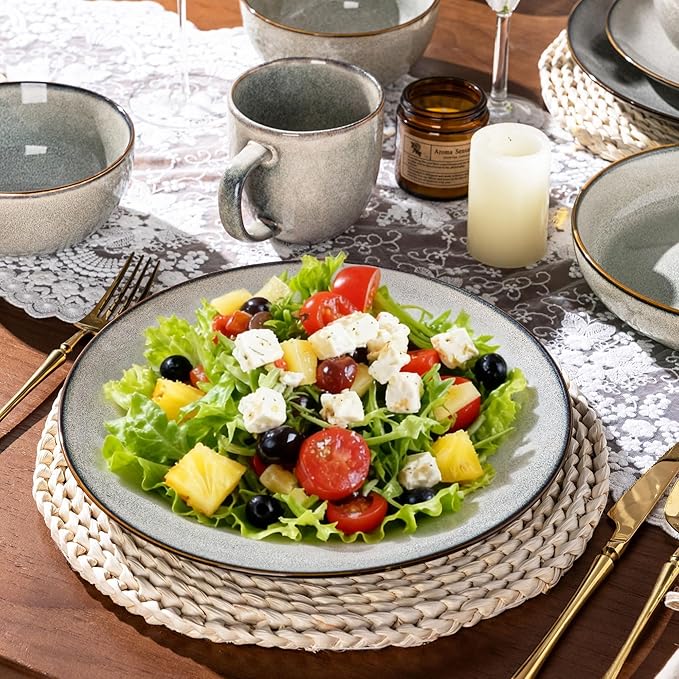 GBHOME Ceramic Dinnerware Sets for 8, 24 Pieces Stoneware Plates and Bowls Sets, Reactive Glaze Dishes -Scratch Resistant, Dishwasher&Microwave Safe