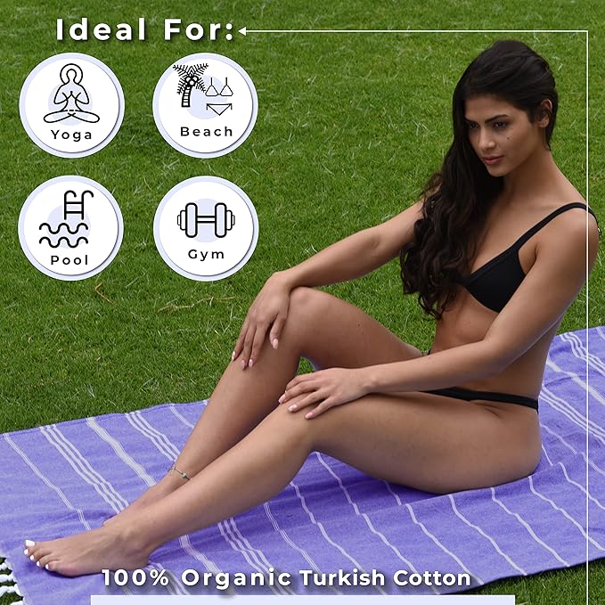 Turkish Beach Towel - Cotton Bathroom Towels Highly-Absorbent Quick Dry Bath Towels 37 x 70 inch Beach Towels Sand-Free Turkish Bath Towel Multipurpose Yoga Towel Beach Blanket (Denim Blue)