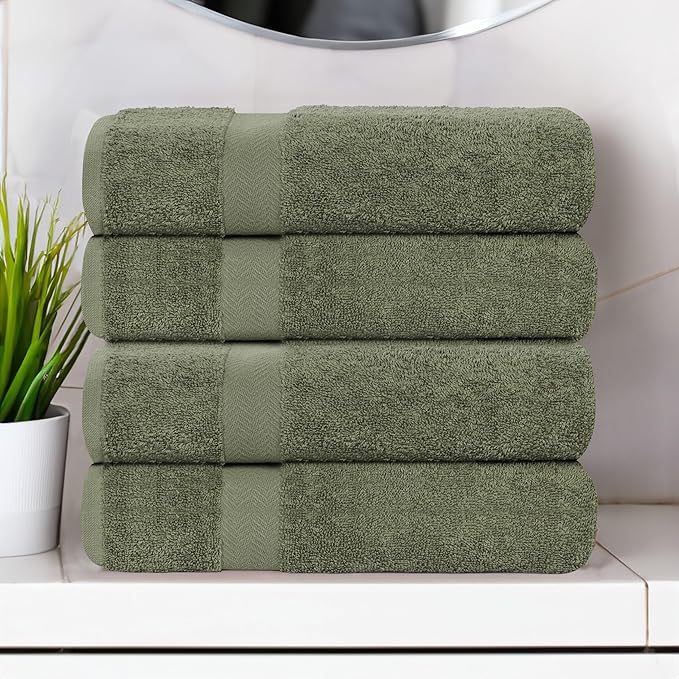 Superior 4-Piece Cotton Bath Towel Set, Towels for Adults, Kids, Fast Drying Body Towels, Shower, Bath, Pool, Guest/Master Bathroom Essentials, Dorm, Home, Apartment, Franklin Collection, Green