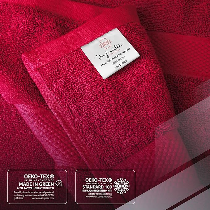 Infinitee Xclusives Luxury 100% Cotton Towel Set – 8 Piece Bathroom Towel Set (2 Bath Towels, 2 Hand Towels, 4 Washcloths) – Soft & Absorbent Towels for Bathroom (Intimate Red)