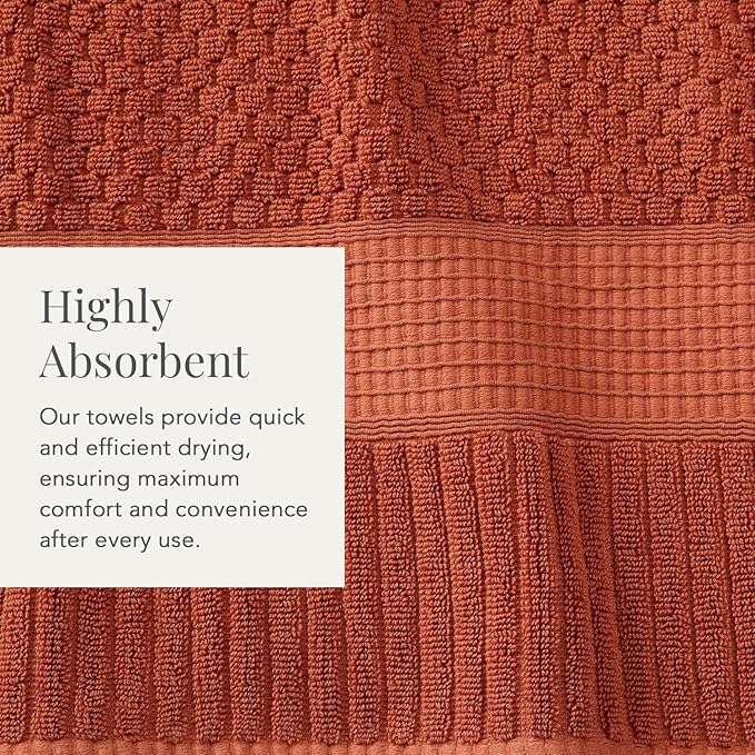 NY Loft 100% Cotton 4 Pack Bath Towel Set| Super Soft & Absorbent Quick-Dry Bath Towels 30" x 52" |Textured and Durable Cotton | Trinity Collection (4 Pack, Clay)