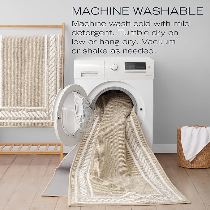 Nautica – Runner Rug | Indoor Runners for Hallways and Entry Rugs| Non-Slip and Non-Skid Entry and Kitchen Door Mat| Machine Washable Entryway Carpet Rugs | 2'2" x 8'| Rope Border Beige