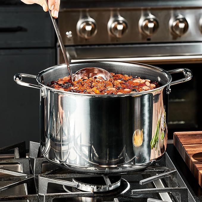 HexClad Hybrid Nonstick 10-Quart Stockpot with Tempered Glass Lid, Stay-Cool Handles, Dishwasher-Friendly, Oven-Safe Up to 900°F, Induction Ready, Compatible with All Cooktops