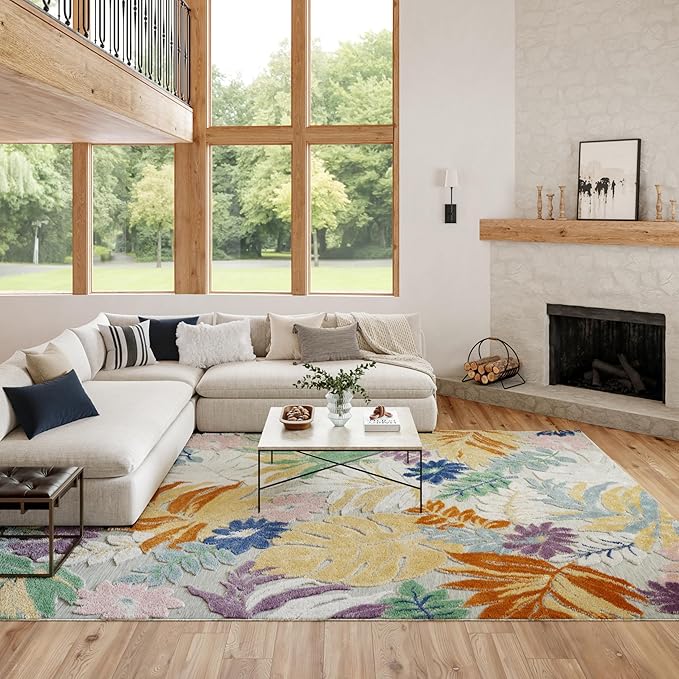 Nourison Home Suncoast Multicolor 7'10" x 9'10" Area Rug - Easy Clean, Non Shedding, Bed Room, Living Room, Dining Room, Kitchen (8' x 10')