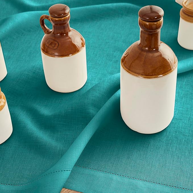 Solino Home Linen Placemats Set of 4 - Classic Hemstitch Teal Placemats 14 x 19 Inch - 100% Pure Linen Table Mats for New Year