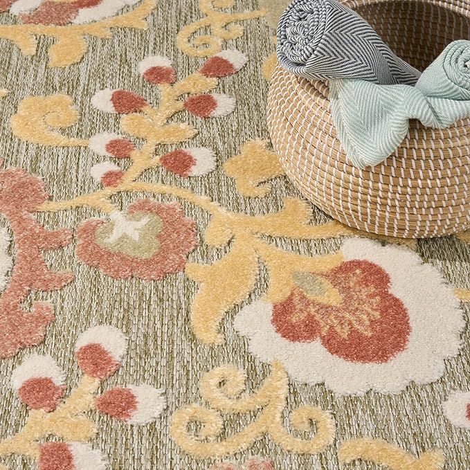 Nourison Home Aloha Sage Rose 3'6" x 5'6" Area Rug - Easy Clean, Non Shedding, Bed Room, Living Room, Dining Room, Kitchen (4' x 6')