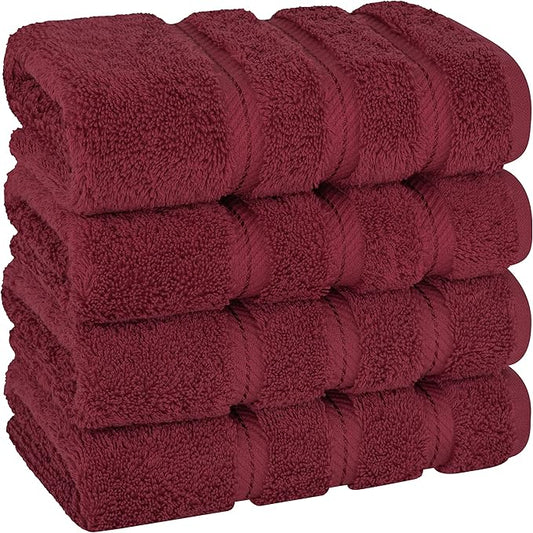 American Soft Linen Luxury Hand Towels for Bathroom, 600 GSM 100% Cotton Turkish 4 Piece Hand Towel Set, 600 GSM Hand Face Towels for Kitchen, Bordeaux Red Hand Towels