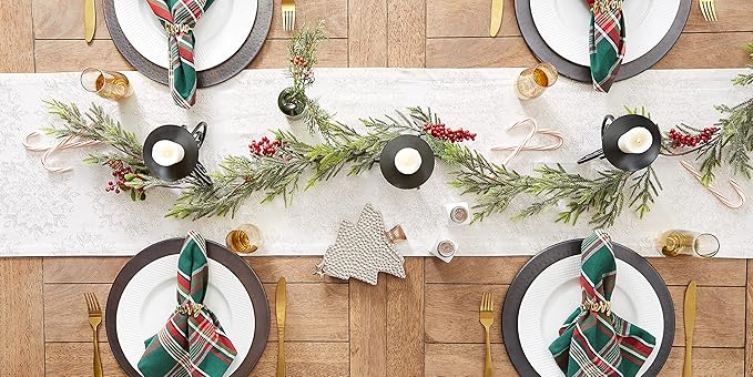 DII Holiday Dining Table Linen Sparkle Metallic Kitchen Décor, Table Runner, 14x72, Jacquard Snowflakes