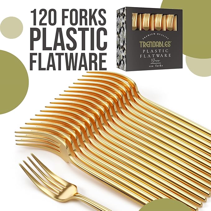 Gold Plastic Forks Disposable Silverware 120 Pack Gold Plastic Cutlery Set Disposable Silverware Set Utensils Forks By Trendables