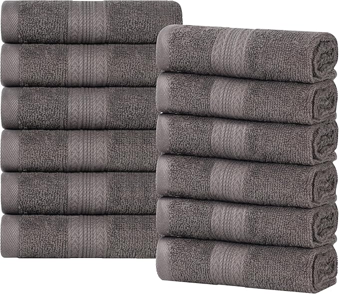 Superior Eco-Friendly Cotton 12-Piece Face Towel/Washcloth Set, Small, Fast Drying Towels for Face, Spa, Resort, Hotel, Hand, Shower, Guest Bathroom, Home, Airbnb, Apartment Essentials, Graphite