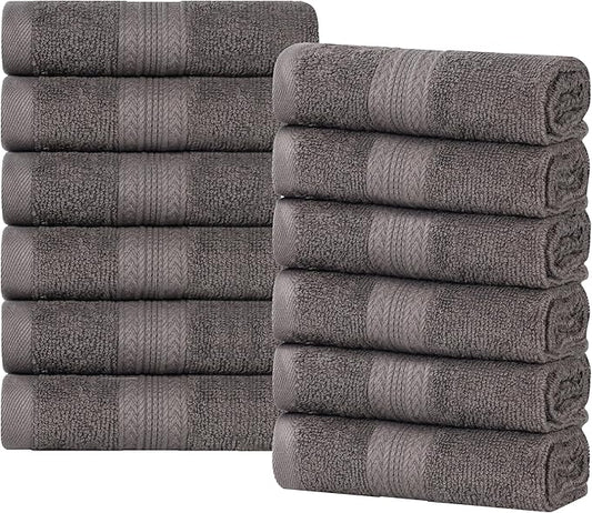 Superior Eco-Friendly Cotton 12-Piece Face Towel/Washcloth Set, Small, Fast Drying Towels for Face, Spa, Resort, Hotel, Hand, Shower, Guest Bathroom, Home, Airbnb, Apartment Essentials, Graphite