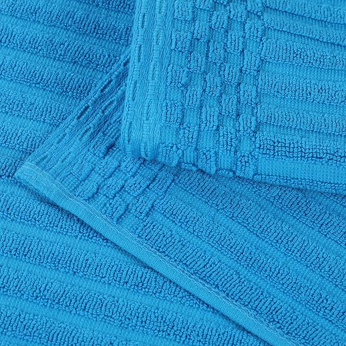 Cotton 2-Piece Solid and Ribbed Bath Towel Set, Bath Towels- 27" x 54", Azure by Superior