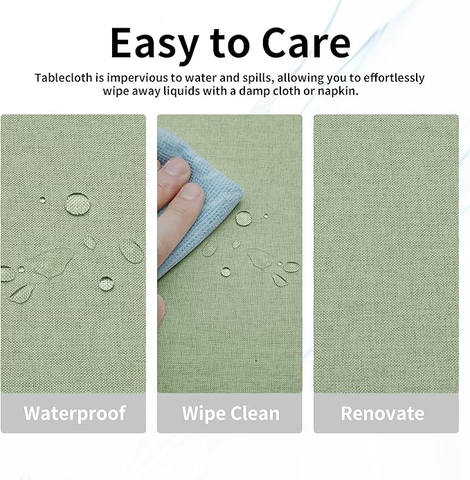 Easy-Going Faux Linen Waterproof Spill-Proof Tablecloth Stain Resistant Rectangle Table Cloth Wrinkle Free Decorative Fabric for Kitchen, Dining, Party, Weddings, Restaurants (60x102 in, Sage Green)