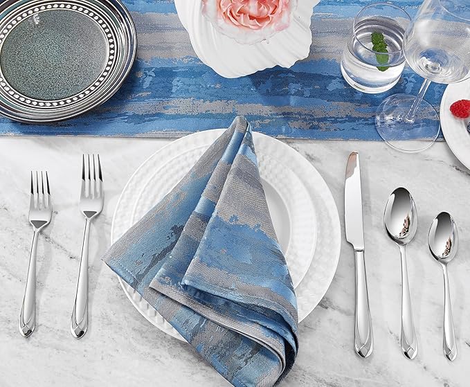 KEAWELL Premium Astra Flatware Set, 65-Piece for 12, Mirror-Finished 18/10 Stainless Steel Silverware, Modern Cutlery Dishwasher Safe for Meals and Gatherings (65, Silver)