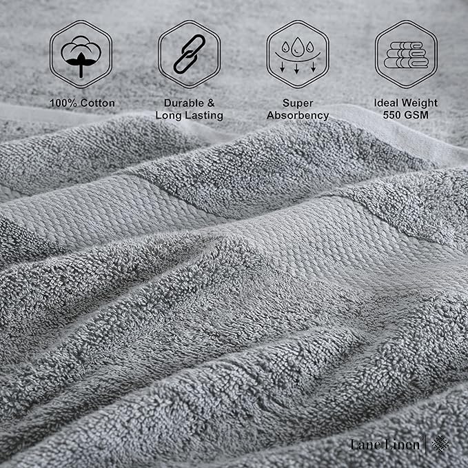 LANE LINEN 100% Pure Cotton Bath Sheets Set of 4 (35"x66") - Ring Spun, Ultra Soft, Skin Friendly & Highly Absorbent Extra Large Towel - Multipurpose Premium Hotel Quality Bathroom Towels - Space Grey