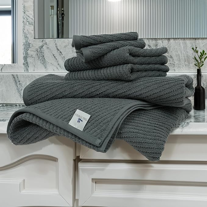 Tens Towels Pack of 6 Zero Twist Towels Set, 2 Bath, 2 Hand, 2 Waschloths, 100% Cotton, Light Weight, Extra Absorbent, Exceptional Softness, Perfect for Bathroom (Dark Grey)