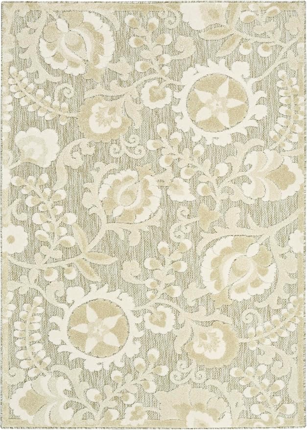 Nourison Home Aloha Ivory Sage 3'6" x 5'6" Area Rug - Easy Clean, Non Shedding, Bed Room, Living Room, Dining Room, Kitchen (4' x 6')