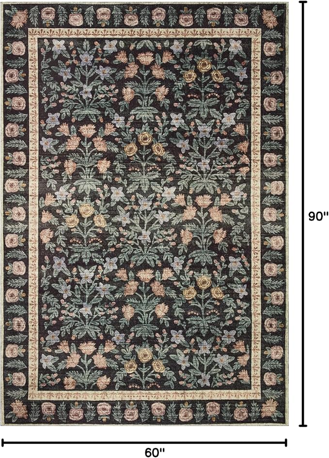 Loloi Rifle Paper Co. Eden Collection EDE-02 Mughal Garden Black 5'-0" x 7'-6" Area Rug feat. CloudPile™