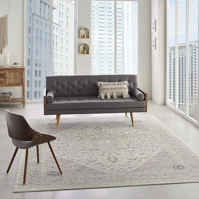 Nourison Home Tranquil Ivory Pink 8'10" x 11'10" Area Rug - Easy Clean, Non Shedding, Bed Room, Living Room, Dining Room, Kitchen (9' x 12')