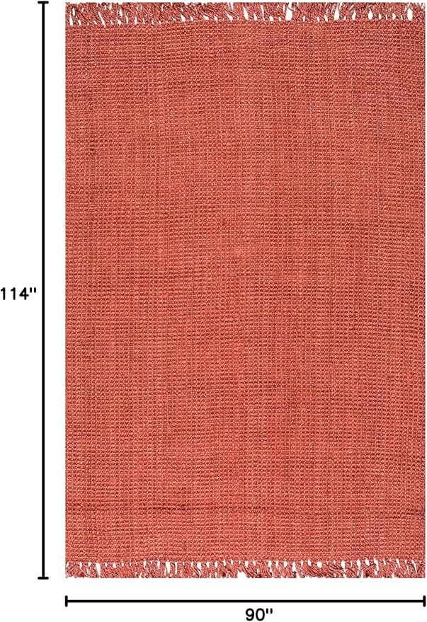 nuLOOM 8x10 Daniela Jute Tassel Hand Woven Area Rug, Brick, Solid Chunky Farmhouse Design, Natural Fiber, For Bedroom, Dining Room, Living Room, Hallway, Office, Entryway