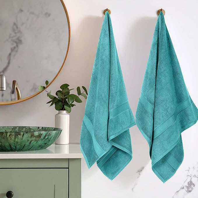 Superior Egyptian Cotton Pile Bath Towel Set of 2, Ultra Soft Luxury Towels, Thick Plush Essentials, Absorbent Heavyweight, Guest Bath, Hotel, Spa, Home Bathroom, Shower Basics, Turquoise