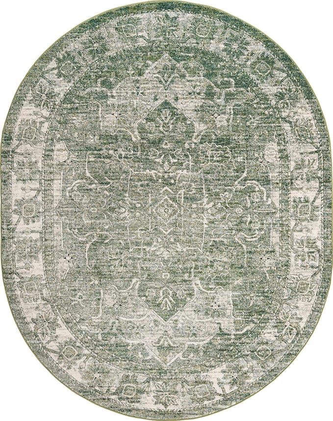 Unique Loom Isabella Collection Area Rug - Adjani (7' 10" x 10' Oval, Green/ Ivory)