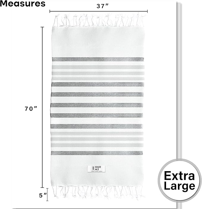 Turkish Beach Towel - Cotton Bathroom Towels Highly-Absorbent Quick Dry Bath Towels 37 x 70 inch Beach Towels Sand-Free Turkish Bath Towel Multipurpose Yoga Towel Beach Blanket (White)