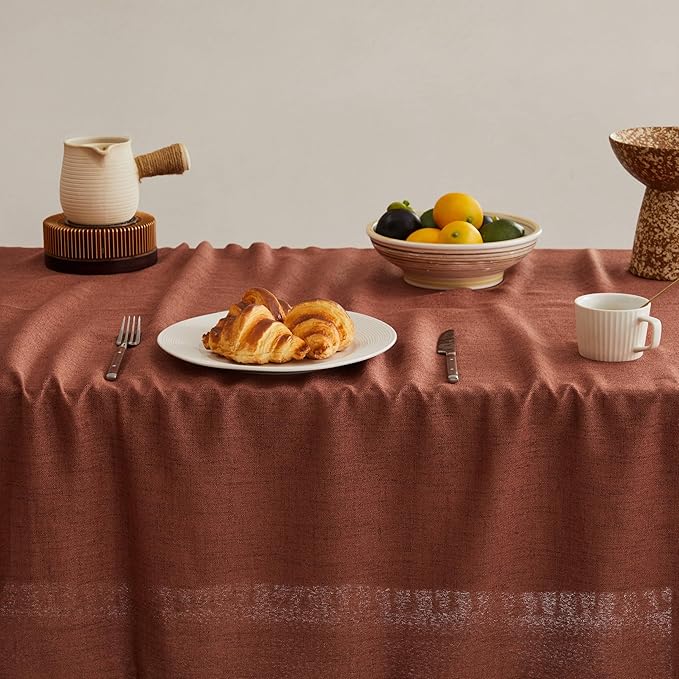 Linen Tablecloth with Tassels, Farmhouse Style Terracota Tablecloth, Water Resistant Burlap Tablecloths for Rectangle Table, 60x104 Inch Terracota