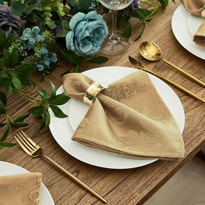 Newbridge Christmas Barcelona Damask Fabric Tablecloth, 60 x 102 Inch Rectangle, Gold – No Iron, Soil Resistant Table Cover for Dining, Parties and Holidays