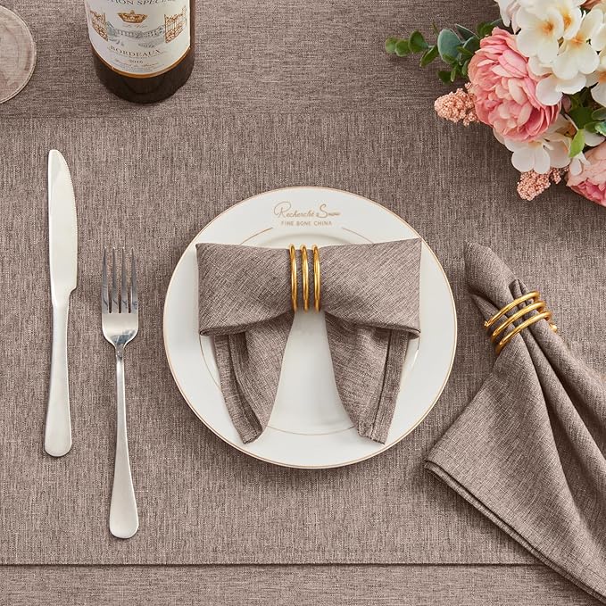 Cloth Napkin Set of 8 Square Washable Reusable Linen Fabric Polyester for Kitchen Dinner Dining Restaurants Wedding Party Banquet Table(Mocha/17x17 Inch)